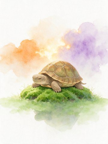 Aquarell: eine Schildkröte ruht auf einem Polster aus Moos